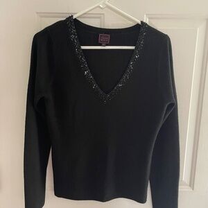 COLOUR WORKS Black Sweater  Embellished V Neck